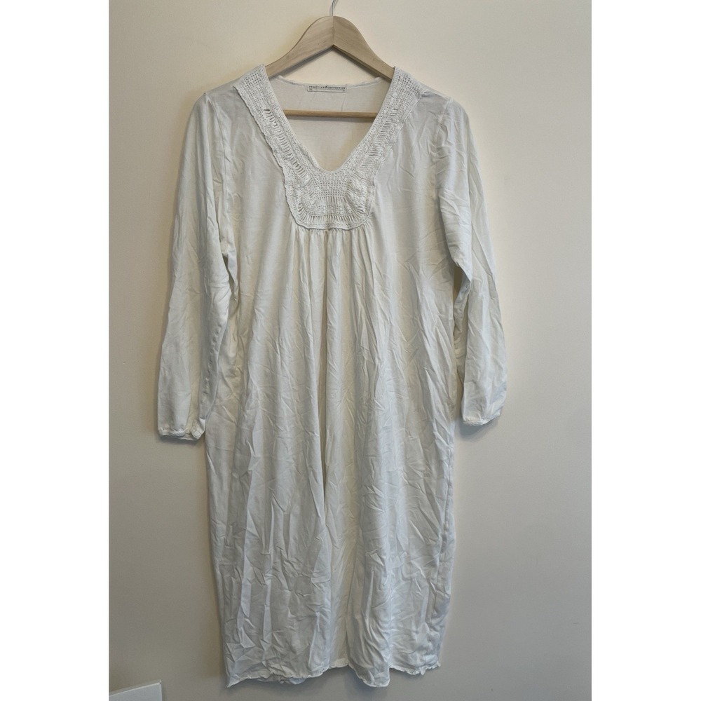 Peruvian Connection Nightgown Women XL Pima Cotton Crochet Lace Cottage Long